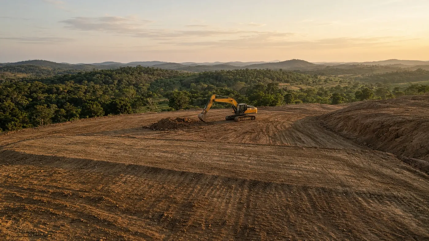Vista da operação de terraplanagem